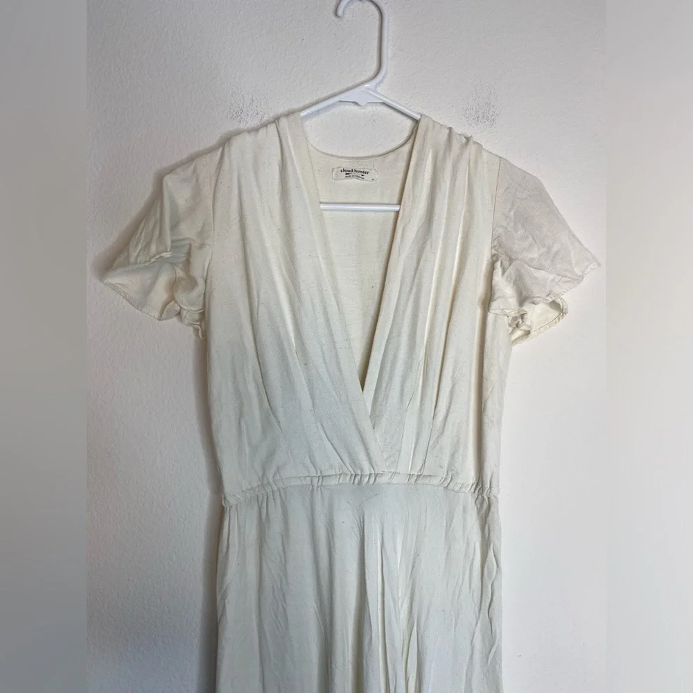Cloud Hunter Co. White V Neck Plunge Flutter Sleeve Midi Maxi Dress XS